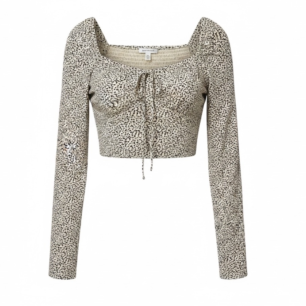 AMERICAN EAGLE cream & black spotted long sleeve crop top size Medium - NWT!